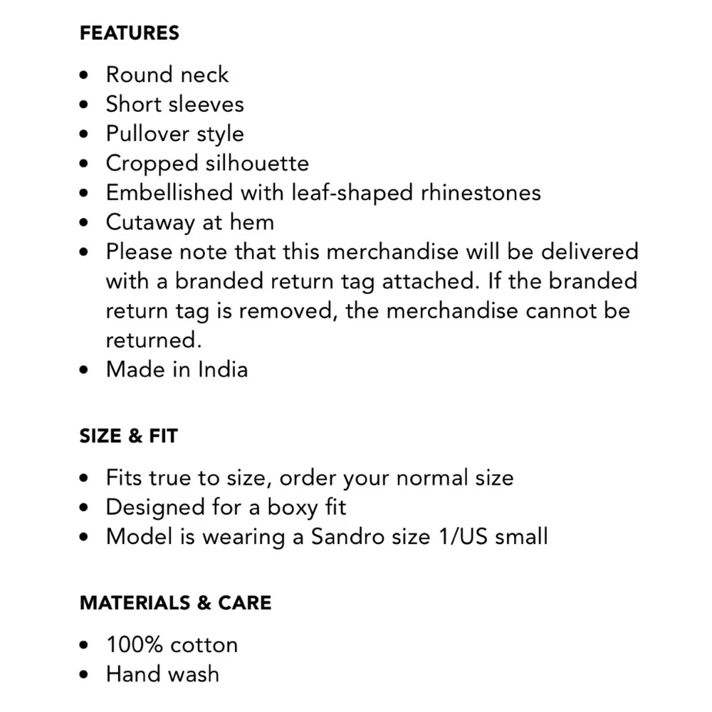 NWT ✨ SANDRO Rhinestone Tee T-Shirt Cropped Black 0 XS - Picture 13 of 14